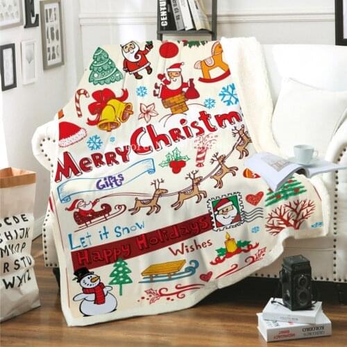 3D Santa Claus Blanket Cartoon Children Sherpa Blanket for Kids Christmas Presents Cozy Warm Lamb Wool Blanket on Bed Sofa
