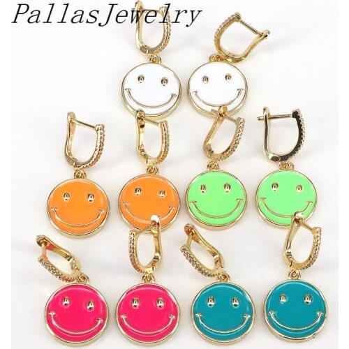 5Pairs Fashion Enamel Smile Earrings For Women Girls Vintage Smile Disc Earrings Statement Party Hoop Earrings Jewelry