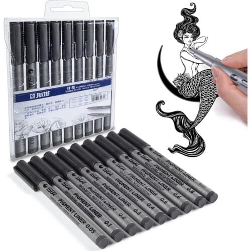 9 Pcs/Set Caligraphy Pens Black Micro Pen Waterproof Drawing Liners for Scrapbooking Fineliner Lettering Pen Stationery