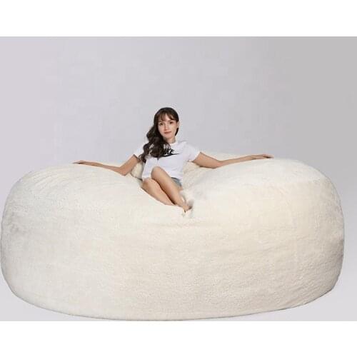 White elegant Sherpa fabric two people seat giant xxl faux fur extra large bean bag chair very large beanbag FOAM SAC
