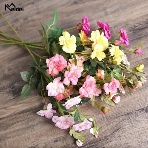 Meldel DIY Bouquet Artificial Flower Silk Rose Single Branch Long Rose Fake Flower Home Garden Party Stage Wedding Wall Decor