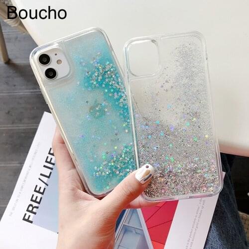 Boucho Bling Sequins Glitter Pentagram Phone Case For iPhone 12Pro SE XS Max X XR 6S 6 7 8 Plus 11 Pro Max Liquid Quicksand Case