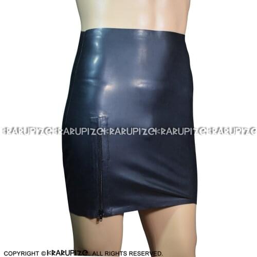 Black Sexy Mini Latex Skirts Knee Length With Zipper At Back And Side Rubber Bottoms DQ-0037