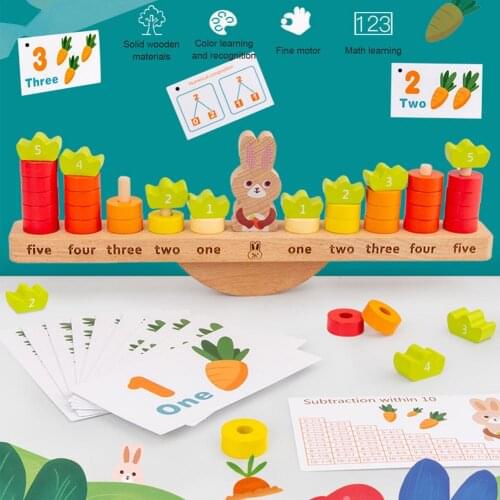 Childrens Math Toys Wooden Number Balance Game Stacking Blocks With Flashcards Educational Parent-child Wooden Learning Toys