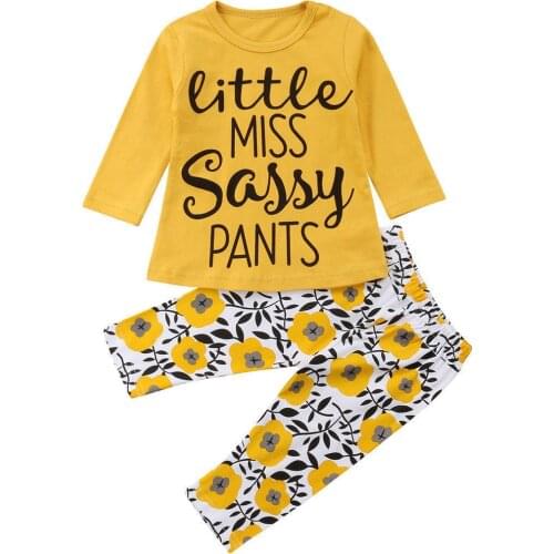 Little miss sassy pants Long sleeve T-shirt and Floral Pant Set For Toddler and Baby Girl Clothes