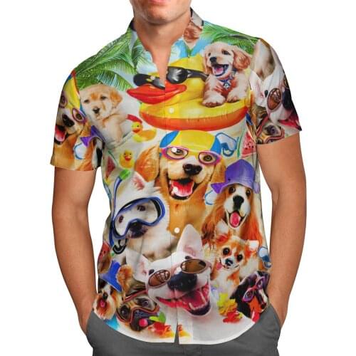 Funny Dogs 3D Beach Hawaiian 2021 Summer Shirt Short Sleeve Shirt Streetwear Oversized 5XL Camisa Social Chemise Homme KJ023