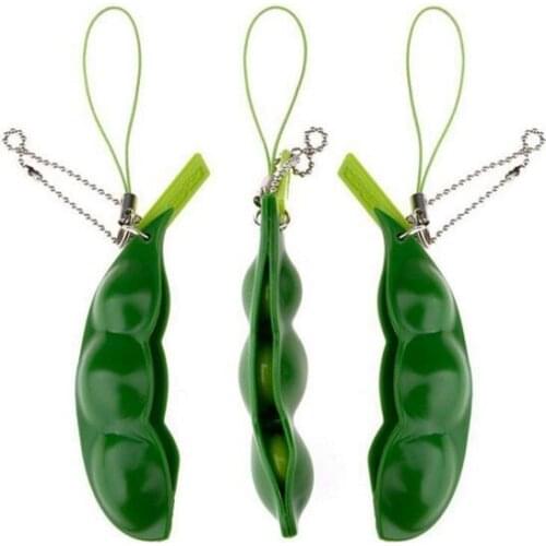 Squeeze Toy Extrusion Pea Bean Soybean Edamame Stress Relieve Toy Cute Fun Key Chain Ring Bag Charms Trinket Stress Relief Toy