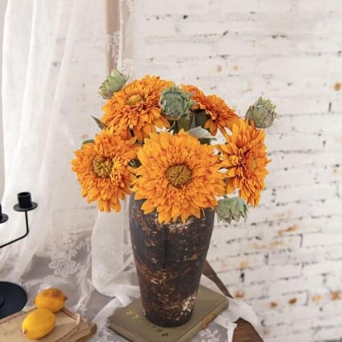 Fake Flower Eco-friendly Vivid Faux Silk Flower Artificial Sunflower Wedding Decor Artificial Flower Home Accessories