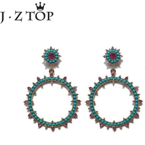 JZTOP Exaggerated Crystal Round Stud Earrings Luxury Multicolour Rhinestone Geometric Big Earrings Woman Fashion Punk Jewelry