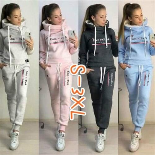 Autumn Women Winter 2-Piece Printed Hoodie Pants Sportswear Sports Suit Hooded Sweatshirt Suit Women Jogging Calas Cargo Femina