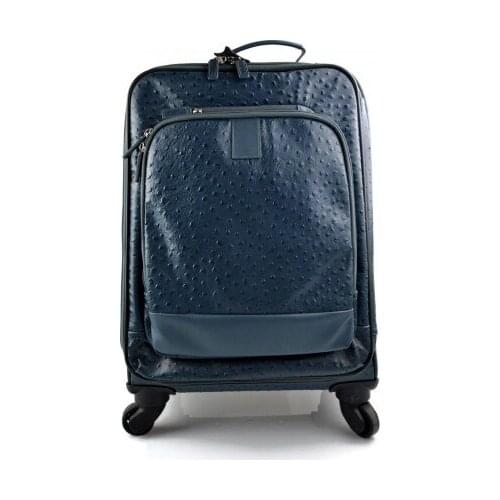 Leather trolley blue travel bag weekender overnight leather bag with 4 wheels leather cabin luggage airplane bag