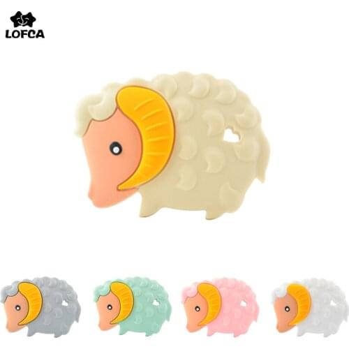 LOFCA 1pcs Goat Silicone Teether Sheep Baby DIY Infant Teething Toys BPA Free Animal Food Grade Jewelry Chew Necklace Pendant