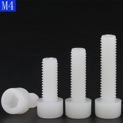 M4 x 0.7mm White Plastic Nylon Socket Head Caps Screws Metric DIN 912 Coarse Bolts NYLON66 Metric ISO 4762