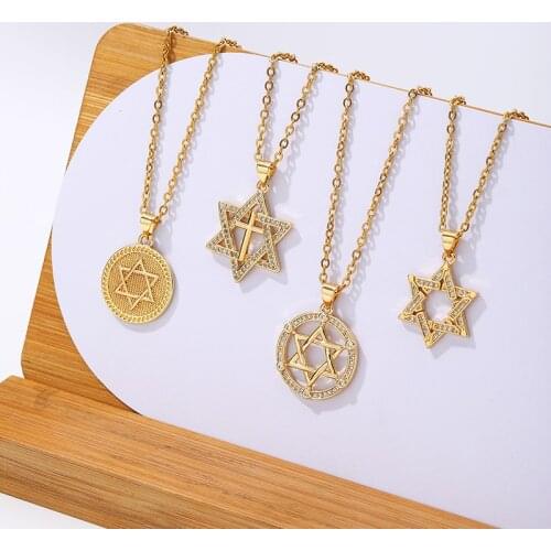 Cute Romantic Six pointed star Copper micro-zircon pendant necklace Women Stainless steel chain Party banquet engagement Jewelry