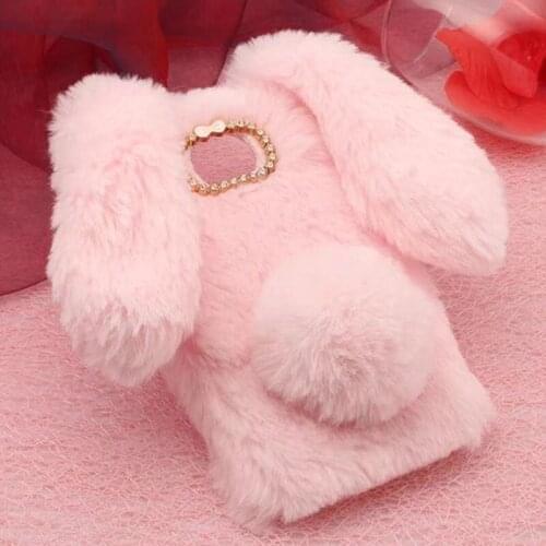 Cute Warm Fluffy Rabbit Fur Case For Moto G8 Lite G7 Power G6 Z3 E5 Play Go G5 G5s One Hyper 3D Doll Bunny Luxury Diamond Cover