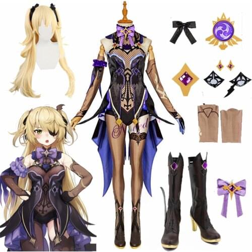 Game Genshin Impact Cosplay Fischl Costume Wigs Shoes Anime Outfits Sexy Dress Women Halloween Carnival Uniforms