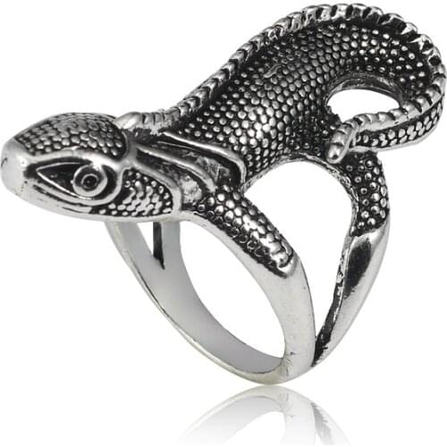 Newest Ancient Silver Plated Metal Lizard Rings Men Rock Punk Biker Ring For Women Animal Jewelry