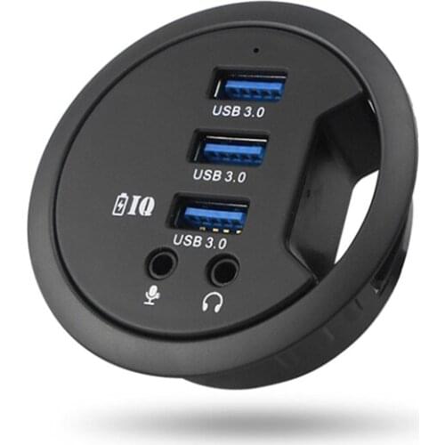 Newest Esloth 69*60*24 mm PC USB3.0 Desktop Hole Hub Data Read Charge Extension Computer Audio Interface With Power Supply Port