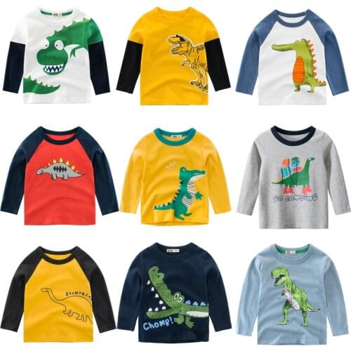 2021 New Cartoon Dinosaur Boy T Shirt Cotton Long Sleeve Kids Boys Tee Top Spring Autumn Children Clothes Baby T-shirt