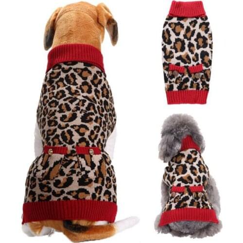 Pet Dog Leopard Sweater Chihuahua Puppy Clothes for Large Dogs Christmas Costume Cardigan Warm Cat Clothing