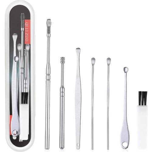 Portable Ear Wax Pickers Cleaner Set Stainless Steel Earpicks Ear Curette Spiral Ear Spoon Earpick Ear Wax Remover Tools