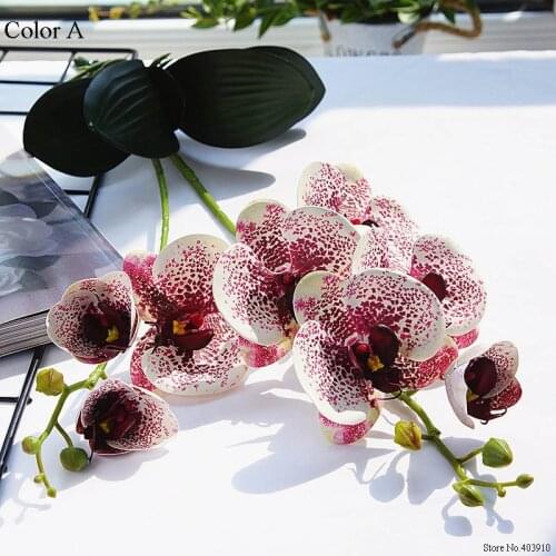 Luxury Latex Orchid with leaves Artificial flower white Butterfly Orchids fake flower for Home Wedding Decoration flores