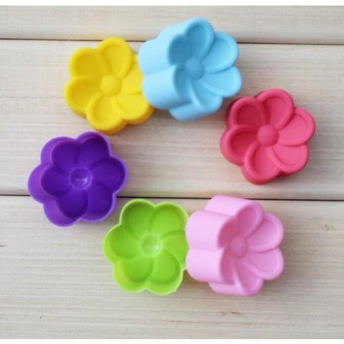 6pcs Plumeria Floret Colorful Cupcake Liners Mold Muffin Silicone Cup Cake Tool Bakeware Baking Pastry Tool Kitchen Random Color