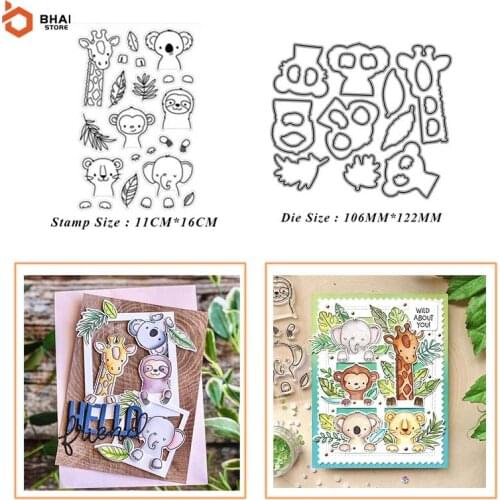 Zoo Elephant Koala Deer Metal Cutting Dies and Clear Stamp Set For Scrapbooking Paper Craft Handmade Card Album Punch Art Cutter
