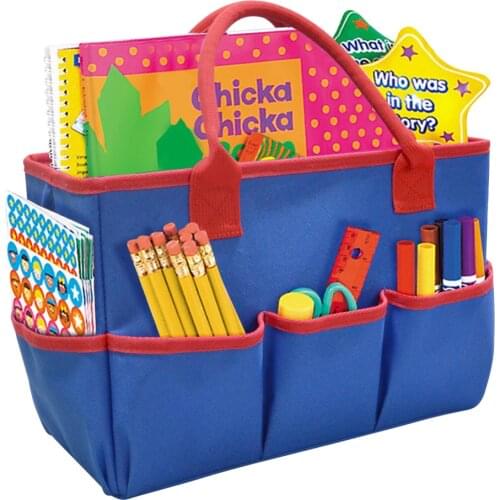 Large Teacher Tote Bags with Handle Portable Storage Organizer Caddy Tote with Pockets for Classroom - blue