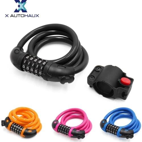 X Autohaux Universual Bike Lock 5 Digit Code Combination Security Lock 1200 mm Steel Cable Spiral Bike Cycling Bicycle Lock