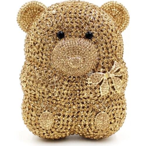 XIYUAN BRAND bear shape Hollow Out Crystal Women Evening Bags Bridal Handbag Ladies Wedding Purse For Bride Cocktail Party bags
