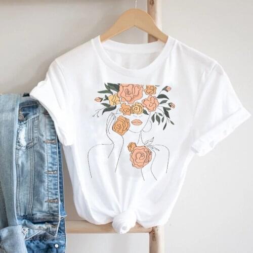Women Short Sleeve T Shirt Ladies Cute Floral Print Tops Flower Tshirt 90s Fashion Clothes Tshirt Female Tee Top Graphic T-shirt