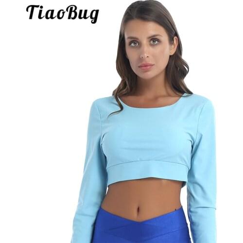 Women Long Sleeve Padded Bra Stretchy Crop Top Spring Autumn Sports Yoga Workout Fitness Gymnastics Ballet Tops Adult Dancewear