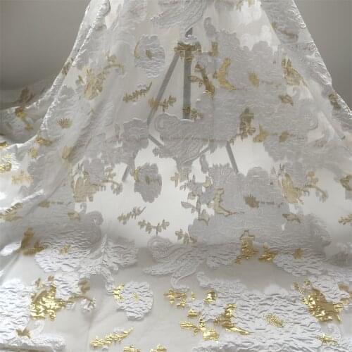 African Nigerian Tulle Lace Fabric Organza Embroidery Guipure Party Gown Dress Gold Brocade Jacquard French Lace ogs0011