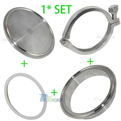 1set 304 316 Stainless Steel SS304 SS316 Sanitary 4" 4 Inch End Cap + 4" Weld on Ferrule + 4" PTFE Gasket + 4" Tri Clamp