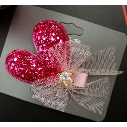 1PCS заколки на волосы Crystal Crown Hair Accessories Glitter Felt Kids Hairpin Pink Sequin Barrette Synthetic Leather Hair Clip