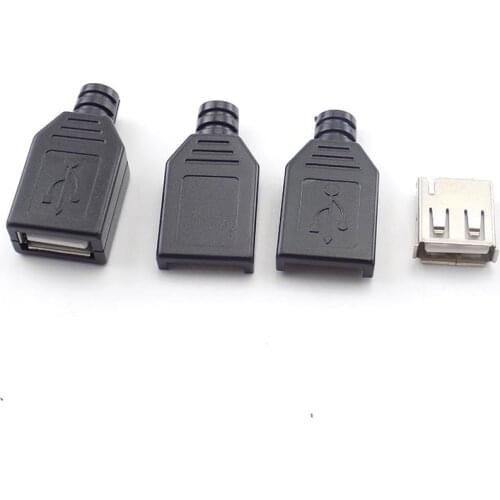10pcs Mini Type A Female 2.0 USB 4 Pin Plug Socket Connector With Black Plastic Cover Solder Type DIY Connector 3 in 1