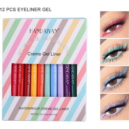 12 Pcs/ Set Gel Eye Shadow & Lliner Pen Quick-Drying Ultra-Fine Eyeliner Pen