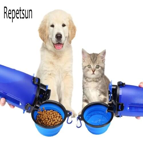 Dog Cat 2 in 1 Bottle Pet Feeder Dog Water Bottle Collapsible Folding Bowl Travel Outdoor Food Water Storage For Cat Dog Feeder