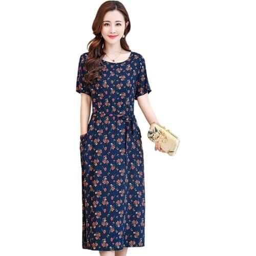 2021 Summer Long Dresses Women Short Sleeve o-Neck Vintage Plus Size XL-5XL Dress Elegant Loose Casual Floral Print Dress