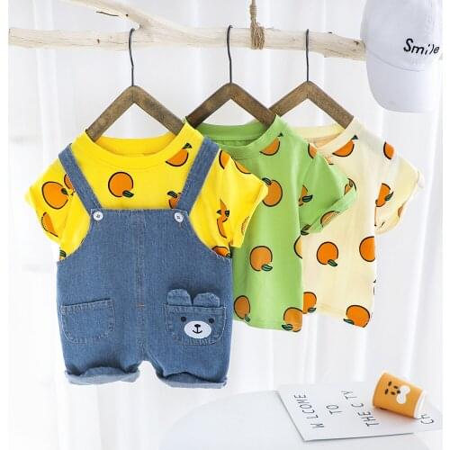 2021 Pattern Fashion Baby Clothes Overalls + T-shirts 2Pieces Teenagers Clothes Baby T-shirts Clothing Sets For Boys 1-5 Age