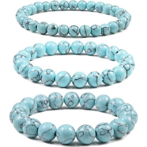 6mm 8mm 10mm Men Women Bracelets Blue Natural Stone Turquoises Beads Strand Bracelet & Bangles Yoga Charm Jewelry Gift Pulseira