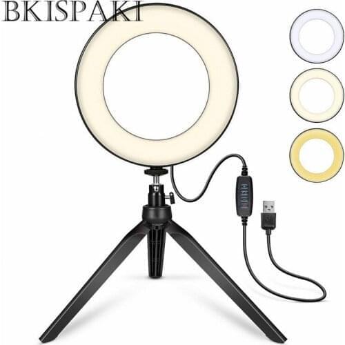 7.9 inch Photography Ring Lamp LED Selfie Ringlight Dimmable Photo YouTube Video Camera Lights With Table Tripods USB Plug
