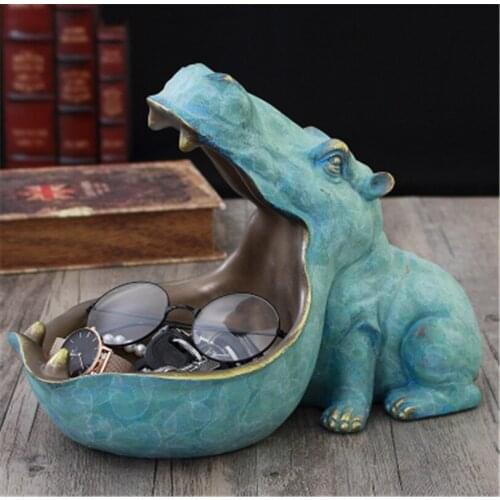 Abstract Hippopotamus Statue With Storage Funcion Resin Artware Sculpture Ornament For Desk Home Decoration Accessories