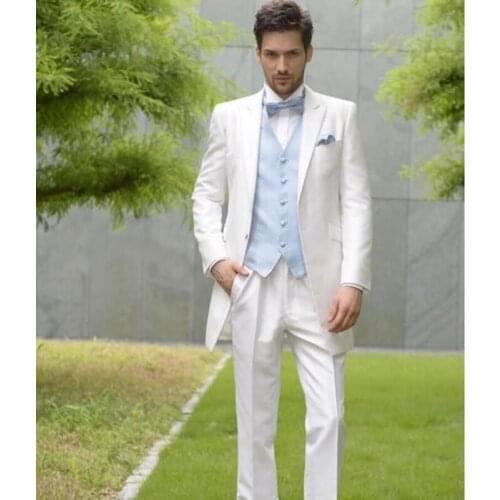 White One Button Notch Lapel Groomsman Wedding Party Men Suit Groom Tuxedos Wedding Party Mens Suits (Jacket+Pants+vest+Tie)