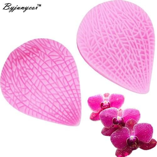 Byjunyeor M208 2Pcs Phalaenopsis Flower Petal Fondant Cake Molds Fondant Decoration Chocolate Mould Baking Cake Tool