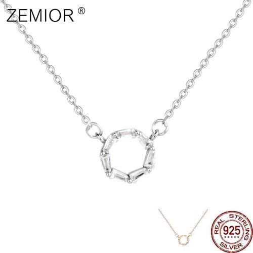 ZEMIOR Chain Necklaces For Women S925 Sterling Silver Circle 5A Clear Zirconia Design Pendant Necklace Fine Jewelry Trend 2021