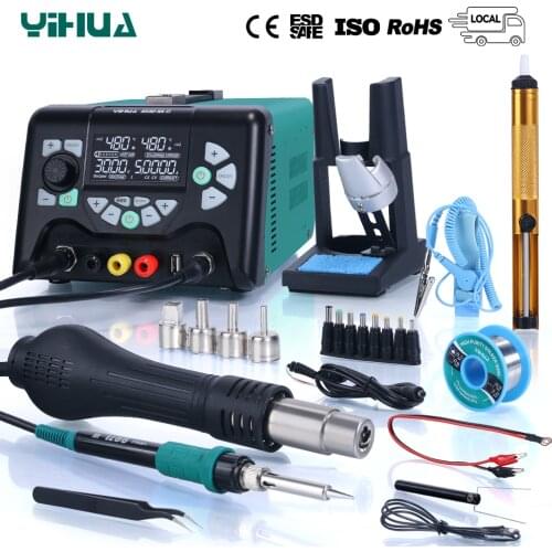 YIHUA 853D 5A II DC Power Supply With 970W Hot Air Soldering Station 3 in 1 Soldering Iron Rework Station Repair Welding Tools