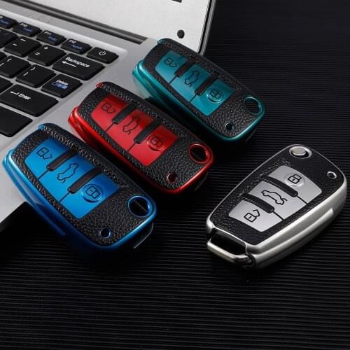 TPU Leather Car Flip Key Cover Case Shell Fob For Audi C6 A1 A3 A4 A5 A6 B6 B7 A7 A8 8L 8P 8V C6 Q3 Q5 Q7 TT RS Protector Holder