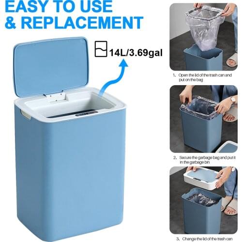 14L Trash Can with Lid Sensor Touchless Sensor Trash Bin Kitchen Bin Recycling and Waste for Kitchen/Living Room/Office-Blue